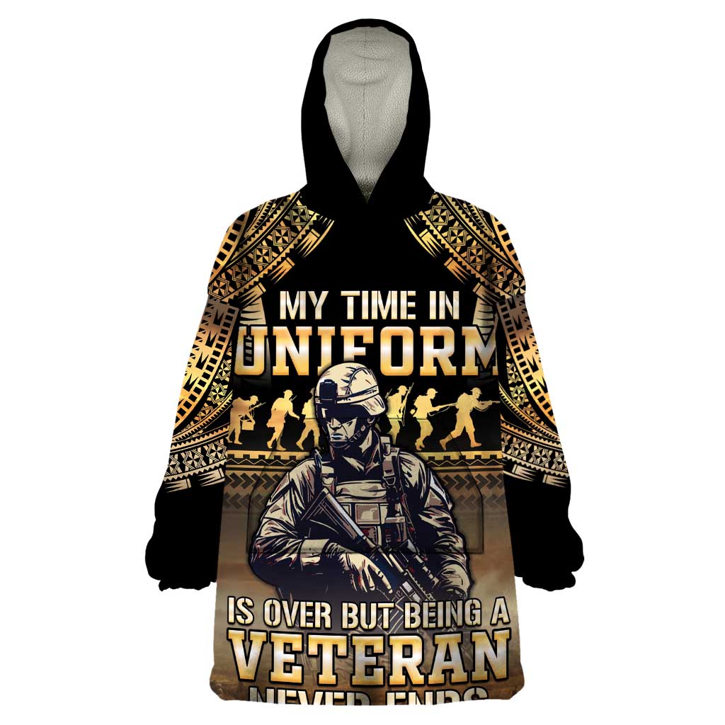 Polynesia Veterans Day Wearable Blanket Hoodie Thank You Veterans Polynesian Pattern