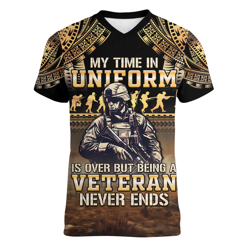 Polynesia Veterans Day Women V-Neck T-Shirt Thank You Veterans Polynesian Pattern LT05 Female Gold - Polynesian Pride