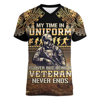 Polynesia Veterans Day Women V-Neck T-Shirt Thank You Veterans Polynesian Pattern LT05 Female Gold - Polynesian Pride