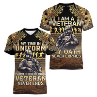 Polynesia Veterans Day Women V-Neck T-Shirt Thank You Veterans Polynesian Pattern LT05 - Polynesian Pride