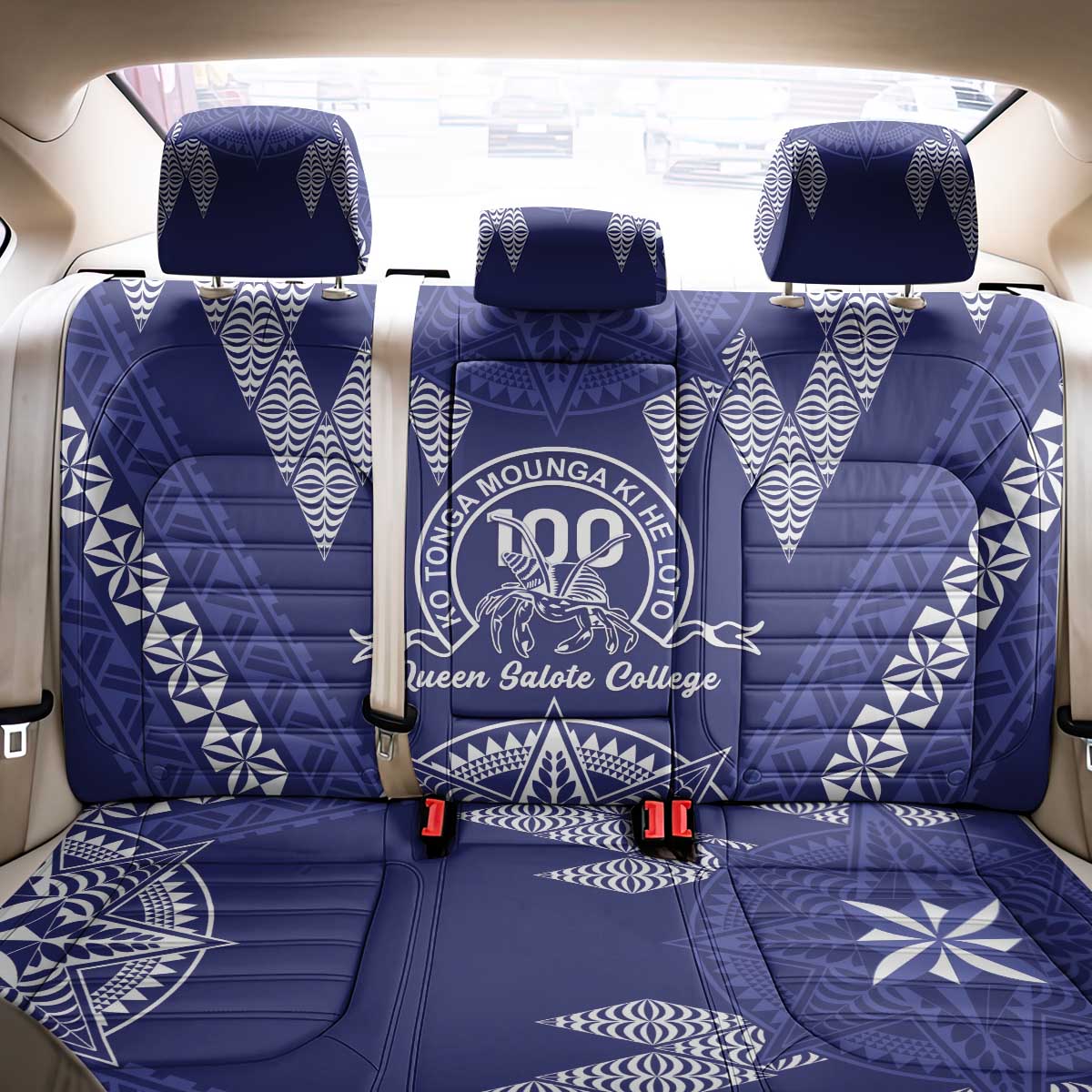Queen Salote College Centenary Back Car Seat Cover Tongan Kupesi Pattern - Polynesian Pride