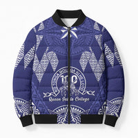 Personalised Queen Salote College Centenary Bomber Puffer Jacket Tongan Kupesi Pattern - Polynesian Pride