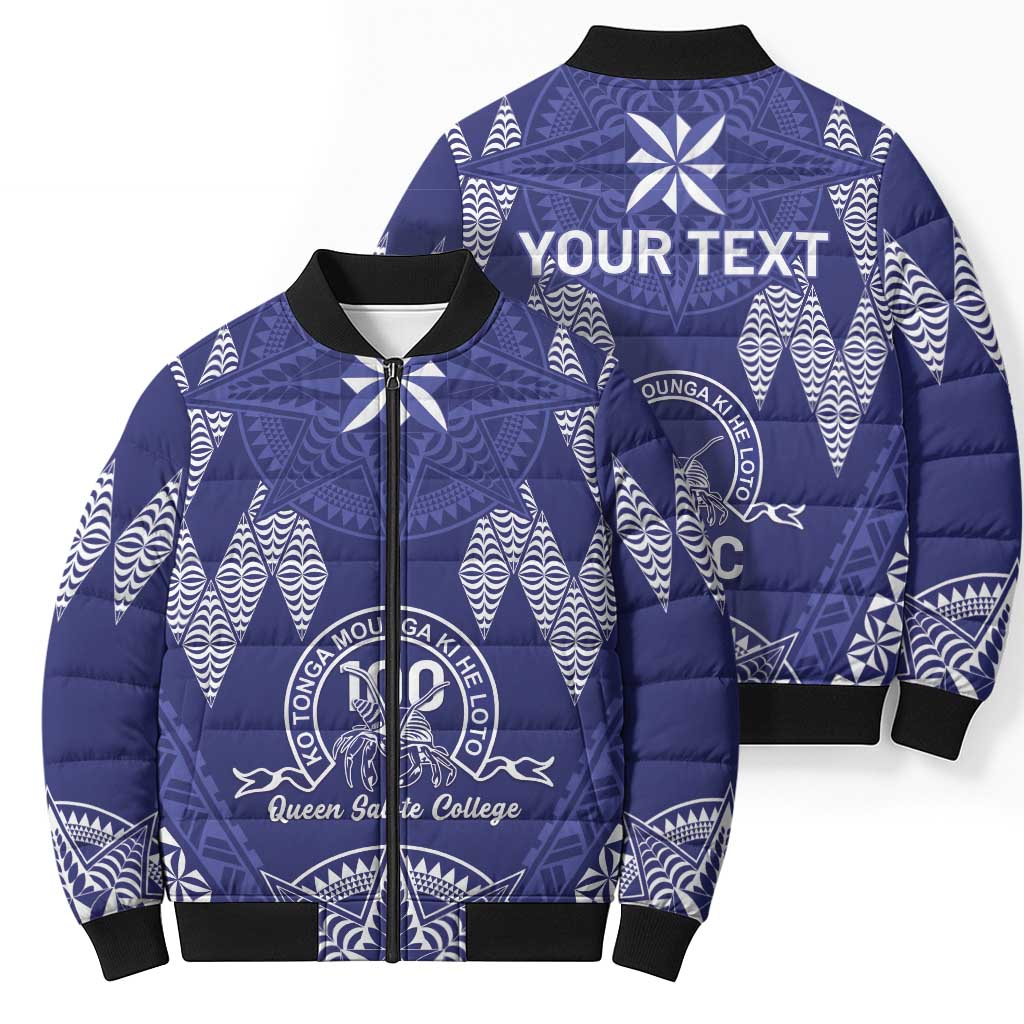 Personalised Queen Salote College Centenary Bomber Puffer Jacket Tongan Kupesi Pattern - Polynesian Pride