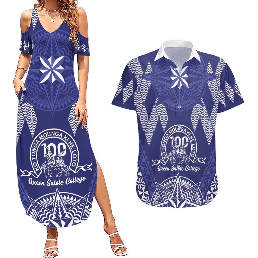 Personalised Queen Salote College Centenary Couples Matching Summer Maxi Dress and Hawaiian Shirt Tongan Kupesi Pattern - Polynesian Pride
