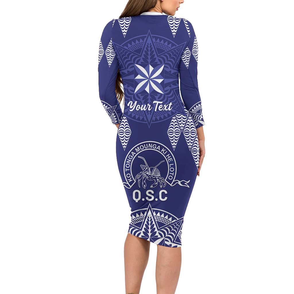 Personalised Queen Salote College Centenary Family Matching Long Sleeve Bodycon Dress and Hawaiian Shirt Tongan Kupesi Pattern - Polynesian Pride