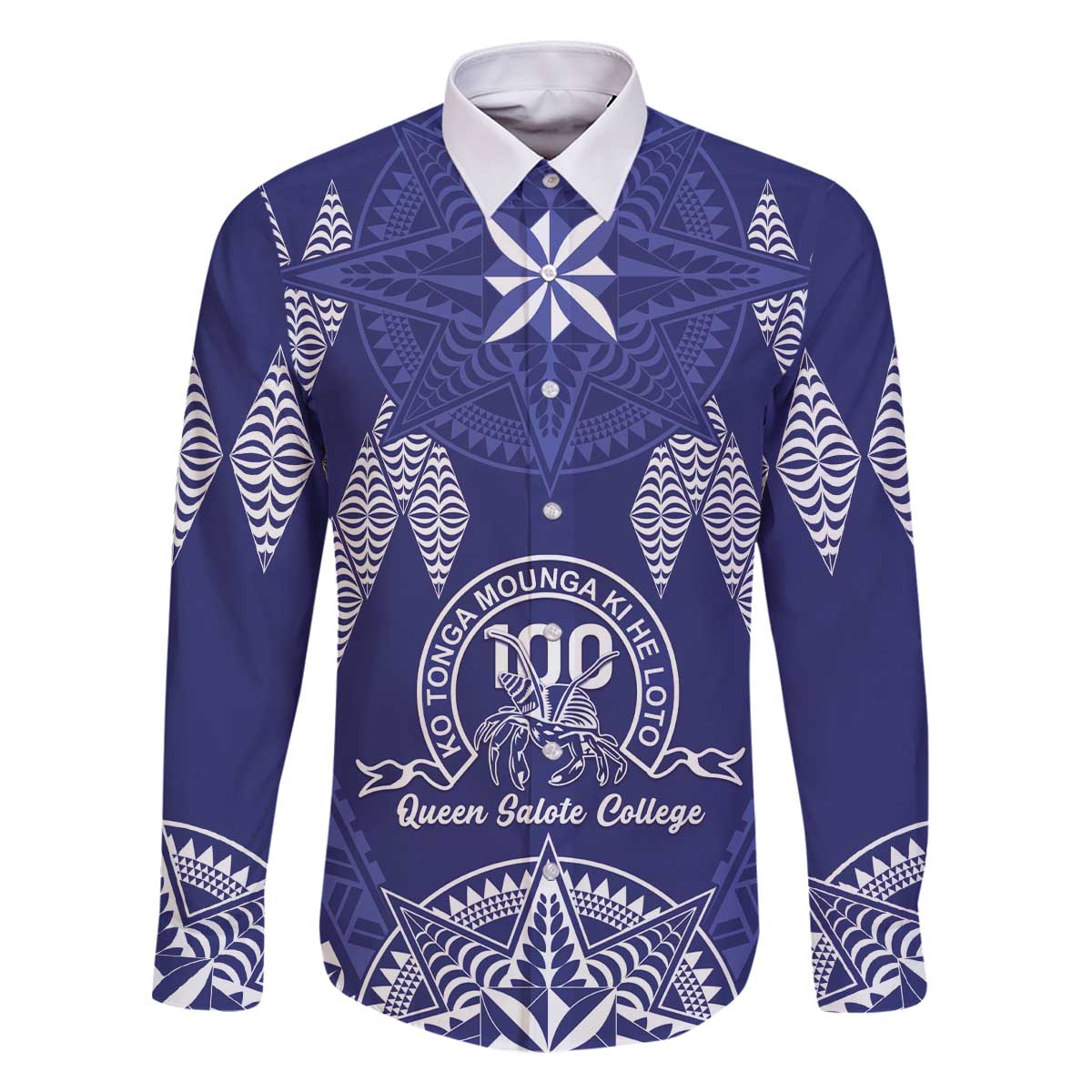 Personalised Queen Salote College Centenary Family Matching Off The Shoulder Long Sleeve Dress and Hawaiian Shirt Tongan Kupesi Pattern - Polynesian Pride