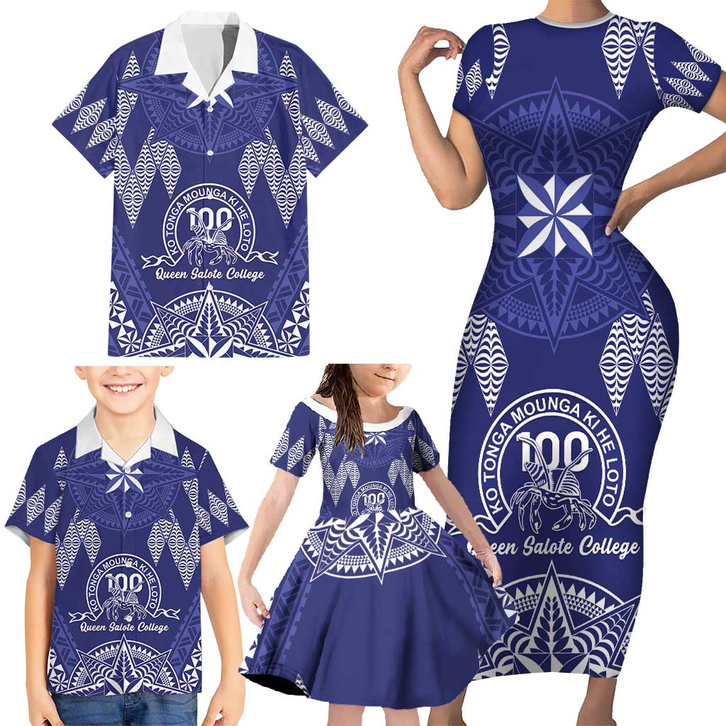 Personalised Queen Salote College Centenary Family Matching Short Sleeve Bodycon Dress and Hawaiian Shirt Tongan Kupesi Pattern - Polynesian Pride