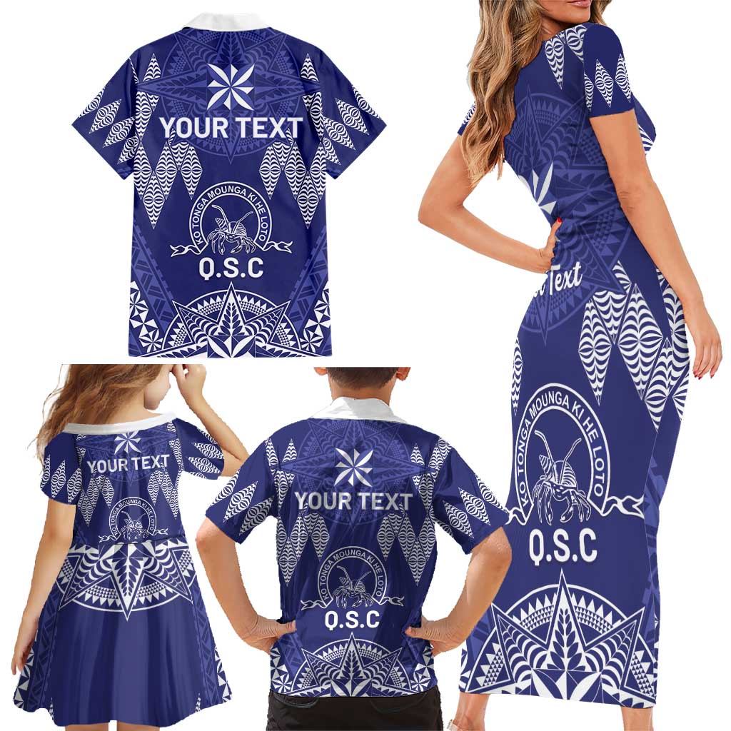 Personalised Queen Salote College Centenary Family Matching Short Sleeve Bodycon Dress and Hawaiian Shirt Tongan Kupesi Pattern - Polynesian Pride