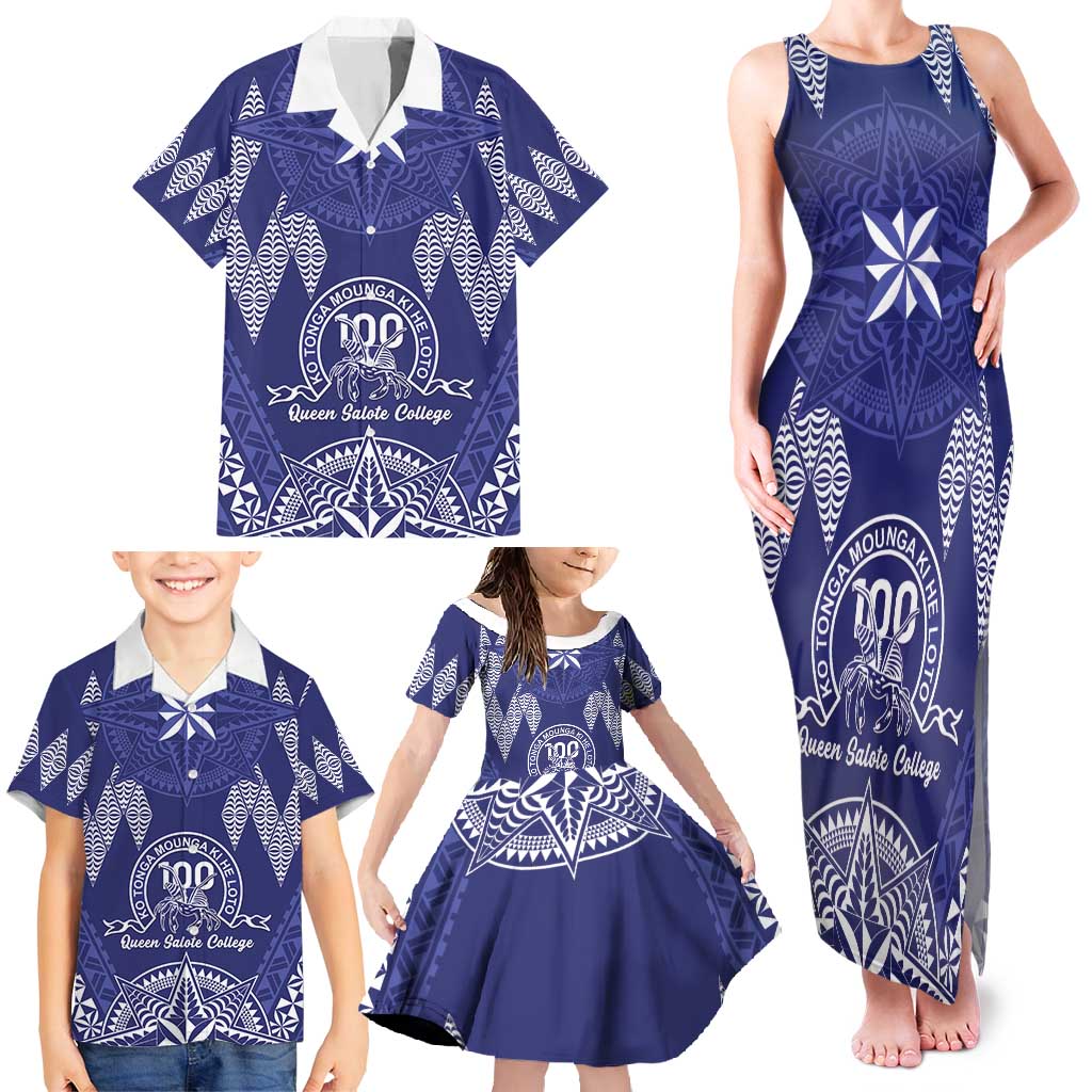 Personalised Queen Salote College Centenary Family Matching Tank Maxi Dress and Hawaiian Shirt Tongan Kupesi Pattern - Polynesian Pride