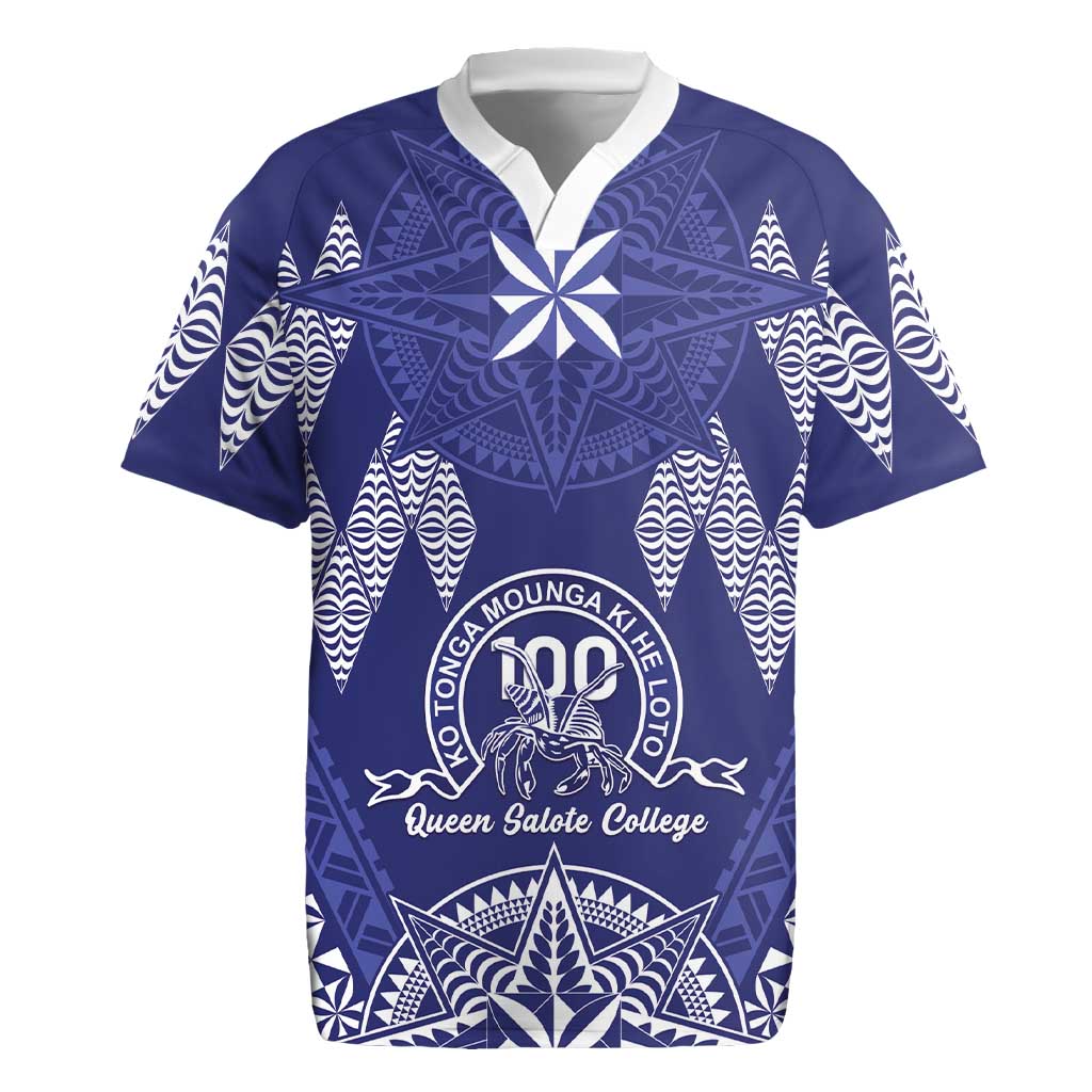 Personalised Queen Salote College Centenary Rugby Jersey Tongan Kupesi Pattern LT05 Navy - Polynesian Pride