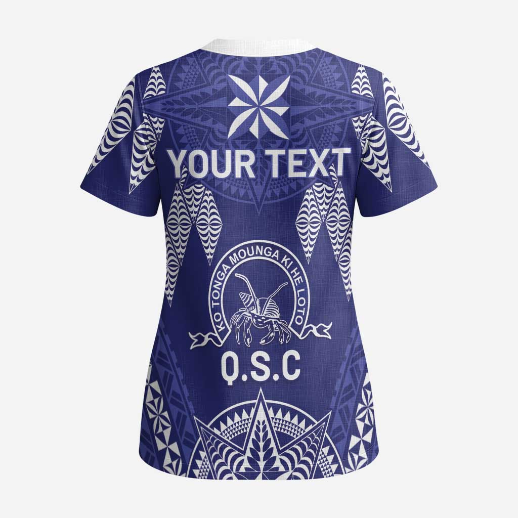 Personalised Queen Salote College Centenary Scrub Top Tongan Kupesi Pattern - Polynesian Pride