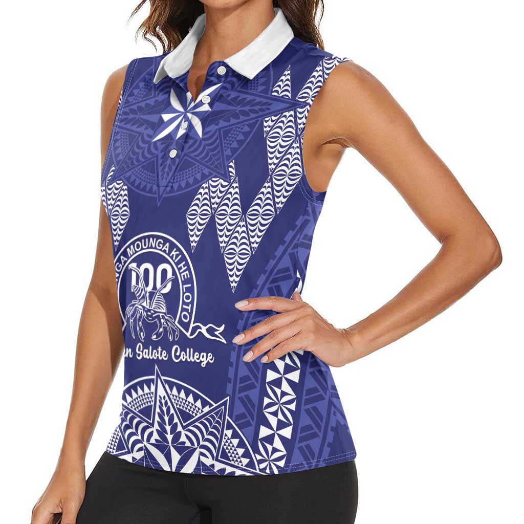 Personalised Queen Salote College Centenary Women Sleeveless Polo Shirt Tongan Kupesi Pattern - Polynesian Pride