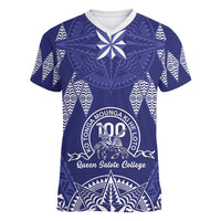 Personalised Queen Salote College Centenary Women V-Neck T-Shirt Tongan Kupesi Pattern - Polynesian Pride