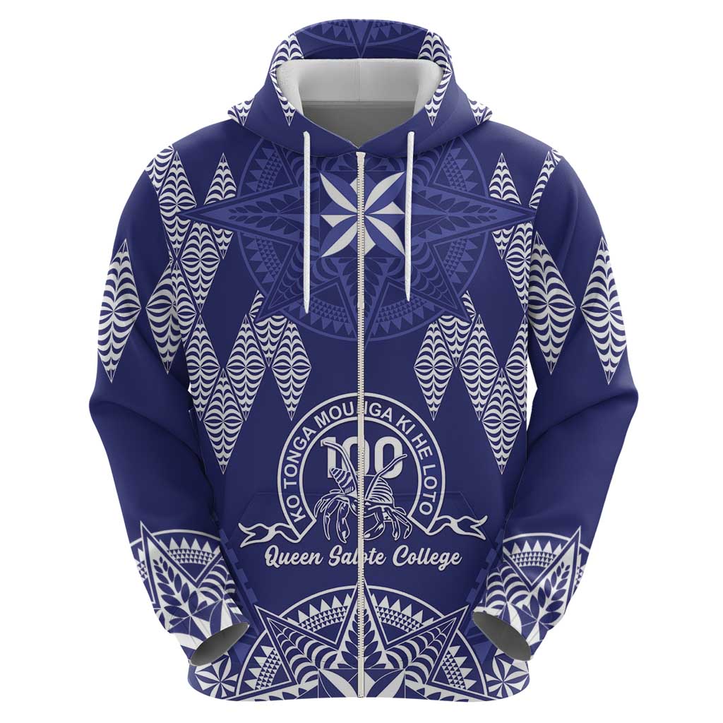 Personalised Queen Salote College Centenary Zip Hoodie Tongan Kupesi Pattern - Polynesian Pride