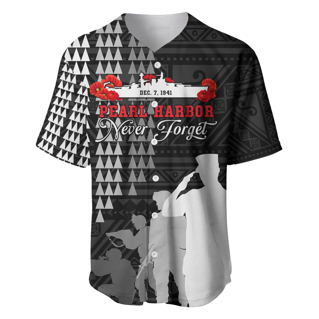 Pearl Harbor Remembrance Day Baseball Jersey USS Arizona In Memory With Polynesian Pattern LT05 Black - Polynesian Pride