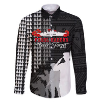 Pearl Harbor Remembrance Day Family Matching Puletasi Dress and Hawaiian Shirt USS Arizona In Memory With Polynesian Pattern LT05 Dad's Shirt - Long Sleeve Black - Polynesian Pride