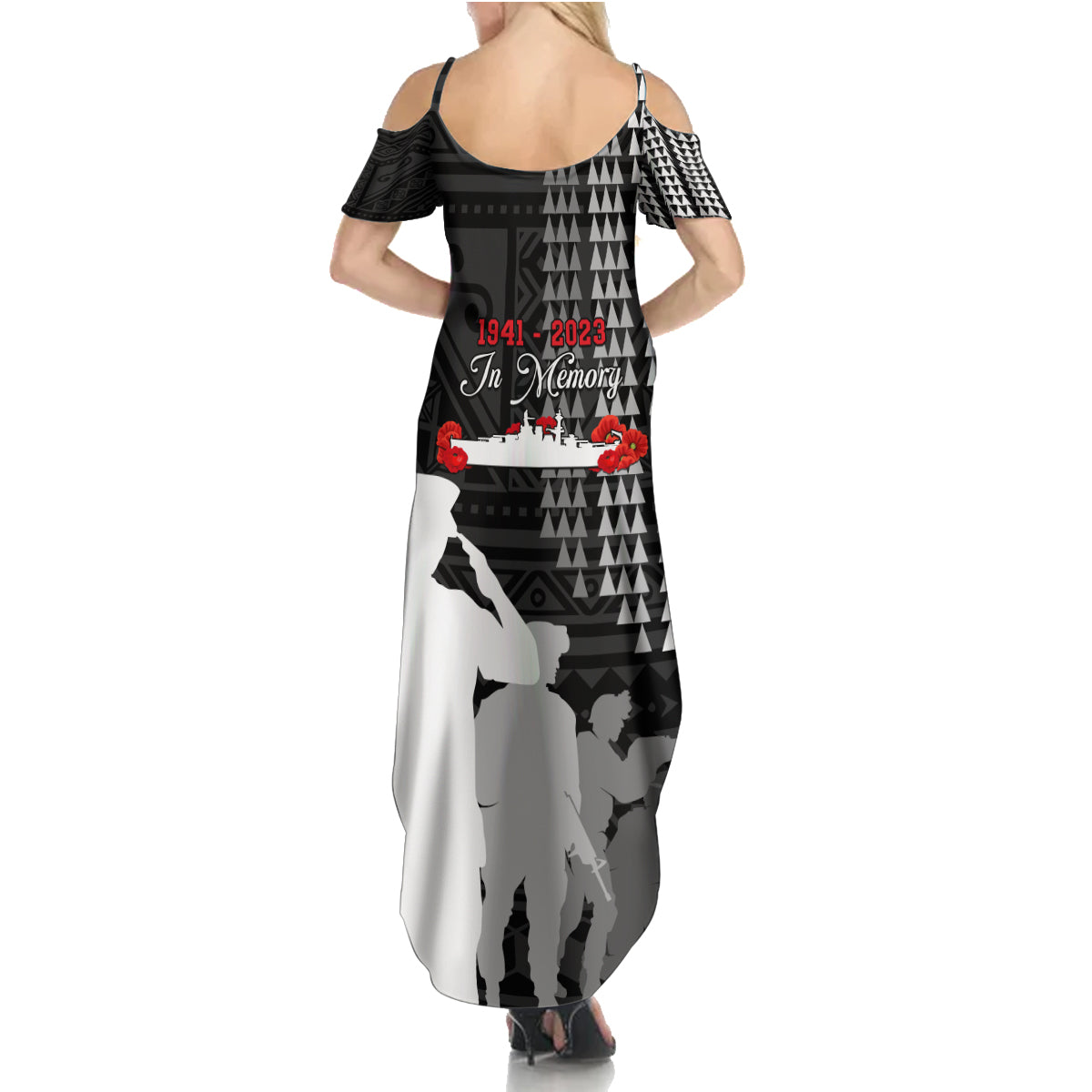 Pearl Harbor Remembrance Day Family Matching Summer Maxi Dress and Hawaiian Shirt USS Arizona In Memory With Polynesian Pattern LT05 - Polynesian Pride