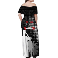 Pearl Harbor Remembrance Day Off Shoulder Maxi Dress USS Arizona In Memory With Polynesian Pattern LT05 - Polynesian Pride