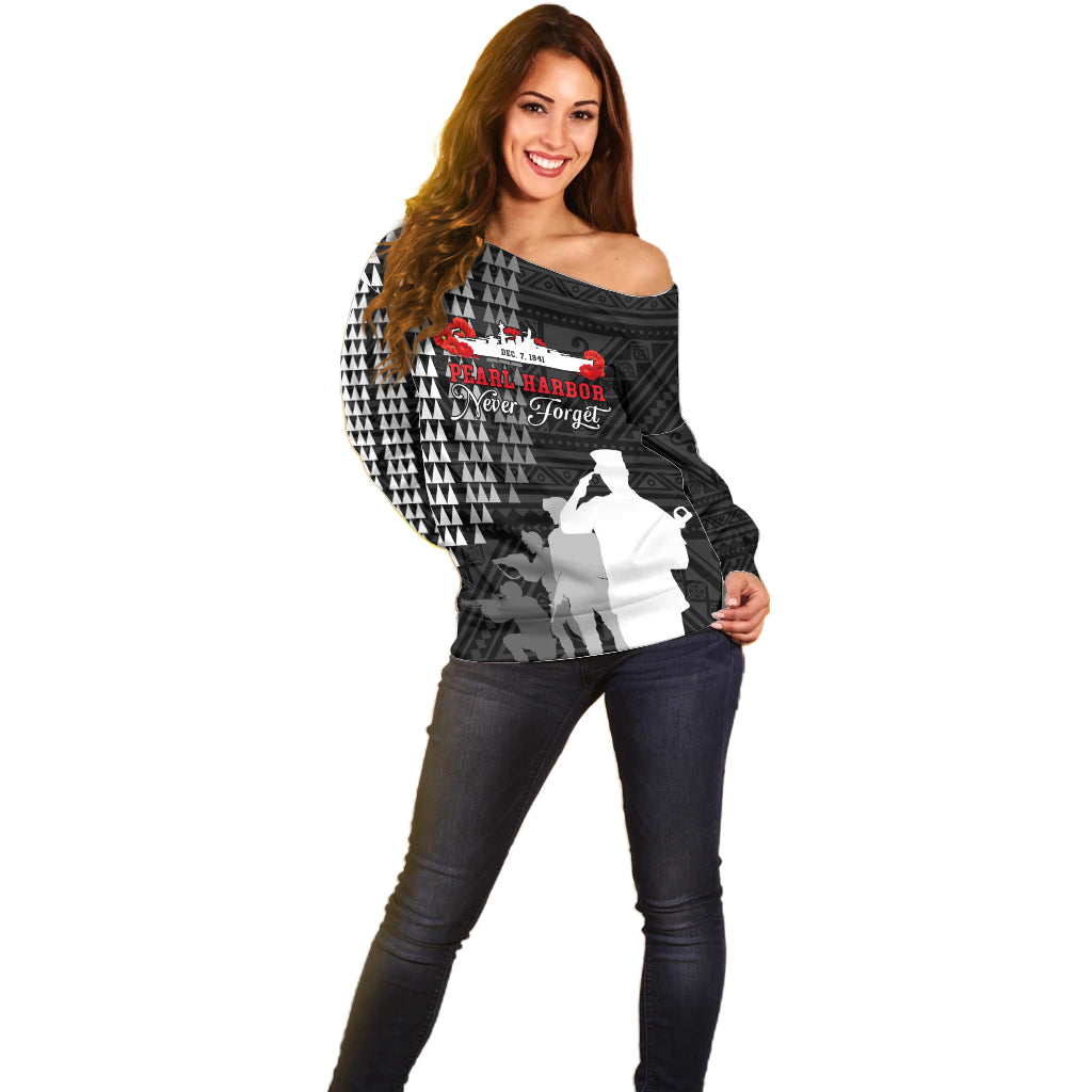 Pearl Harbor Remembrance Day Off Shoulder Sweater USS Arizona In Memory With Polynesian Pattern LT05 - Polynesian Pride