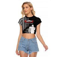 Pearl Harbor Remembrance Day Raglan Cropped T Shirt USS Arizona In Memory With Polynesian Pattern LT05 Female Black - Polynesian Pride