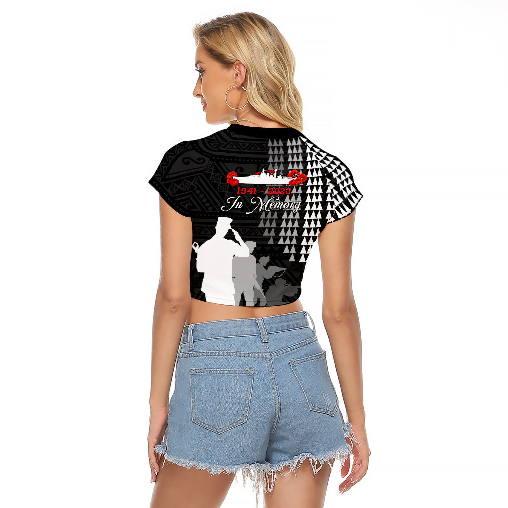 Pearl Harbor Remembrance Day Raglan Cropped T Shirt USS Arizona In Memory With Polynesian Pattern LT05 - Polynesian Pride