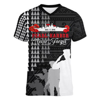 Pearl Harbor Remembrance Day Women V Neck T Shirt USS Arizona In Memory With Polynesian Pattern LT05 Female Black - Polynesian Pride