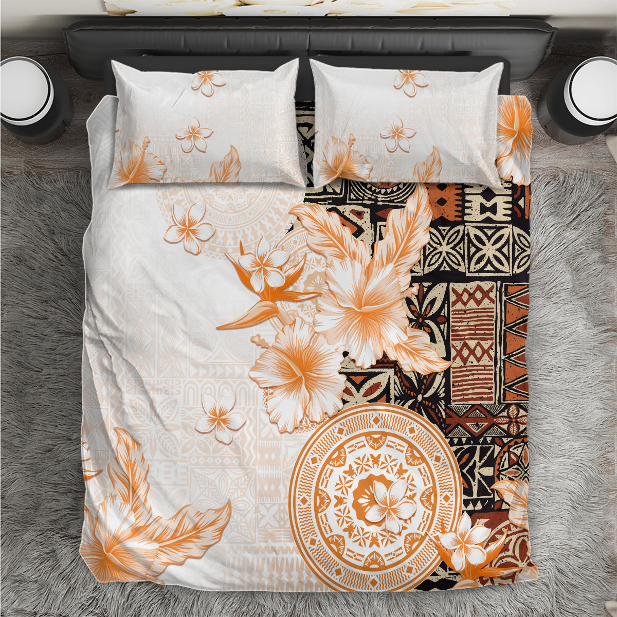 Fiji Bedding Set Masi Tapa Pattern Brown LT05 Brown - Polynesian Pride