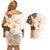 Fiji Couples Matching Off Shoulder Short Dress and Hawaiian Shirt Masi Tapa Pattern Brown LT05 - Polynesian Pride