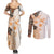 Fiji Couples Matching Summer Maxi Dress and Long Sleeve Button Shirt Masi Tapa Pattern Brown LT05 - Polynesian Pride