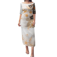 Fiji Family Matching Puletasi Dress and Hawaiian Shirt Masi Tapa Pattern Brown LT05 Mom's Dress Brown - Polynesian Pride