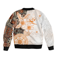 Fiji Sleeve Zip Bomber Jacket Masi Tapa Pattern Brown LT05 - Polynesian Pride