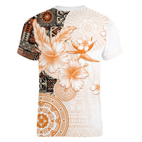 Fiji Women V Neck T Shirt Masi Tapa Pattern Brown LT05 - Polynesian Pride