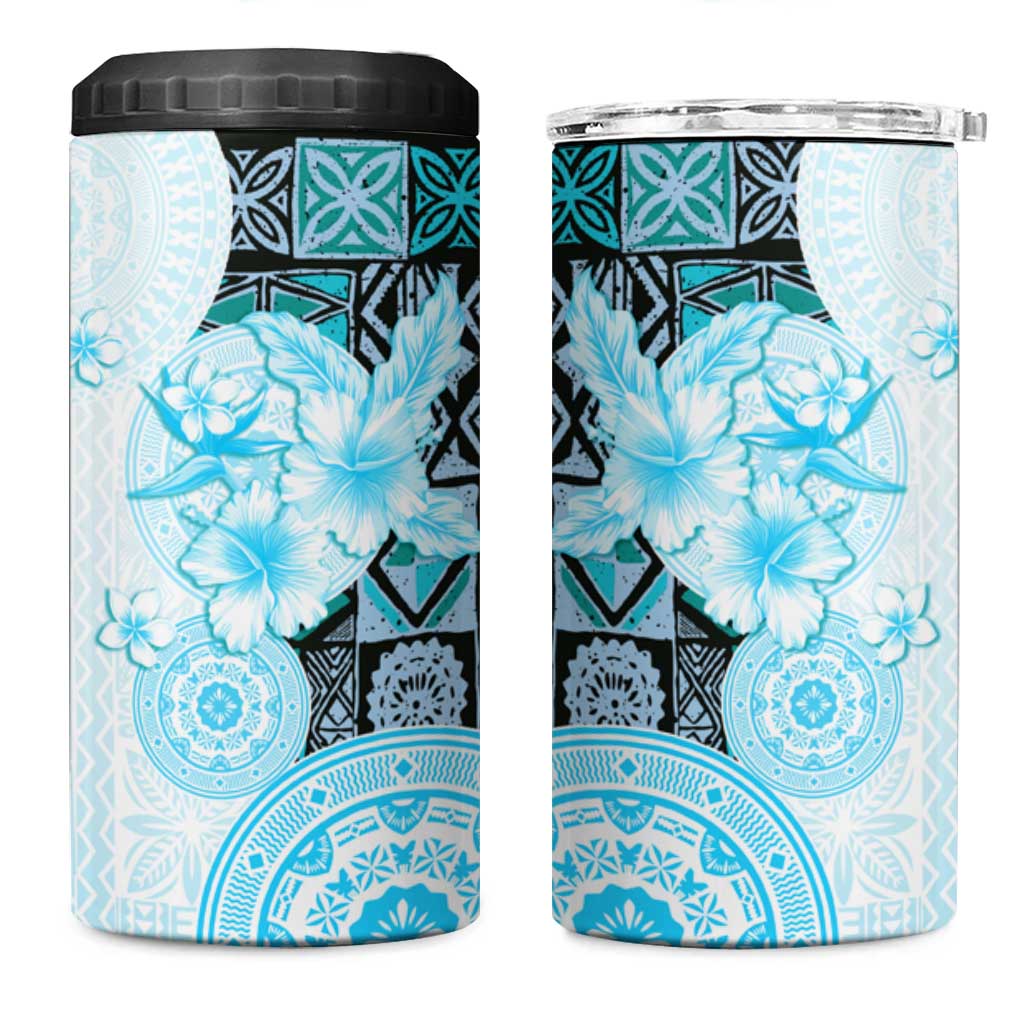 Fiji 4 in 1 Can Cooler Tumbler Masi Tapa Pattern Blue