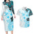 Fiji Couples Matching Long Sleeve Bodycon Dress and Hawaiian Shirt Masi Tapa Pattern Blue LT05 Blue - Polynesian Pride