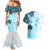 Fiji Couples Matching Mermaid Dress and Hawaiian Shirt Masi Tapa Pattern Blue LT05 - Polynesian Pride