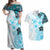 Fiji Couples Matching Off Shoulder Maxi Dress and Hawaiian Shirt Masi Tapa Pattern Blue LT05 Blue - Polynesian Pride