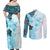 Fiji Couples Matching Off Shoulder Maxi Dress and Long Sleeve Button Shirt Masi Tapa Pattern Blue LT05 - Polynesian Pride