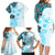 Fiji Family Matching Long Sleeve Bodycon Dress and Hawaiian Shirt Masi Tapa Pattern Blue LT05 - Polynesian Pride