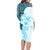 Fiji Family Matching Long Sleeve Bodycon Dress and Hawaiian Shirt Masi Tapa Pattern Blue LT05 - Polynesian Pride