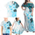 Fiji Family Matching Off Shoulder Maxi Dress and Hawaiian Shirt Masi Tapa Pattern Blue LT05 - Polynesian Pride