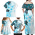 Fiji Family Matching Off Shoulder Maxi Dress and Hawaiian Shirt Masi Tapa Pattern Blue LT05 - Polynesian Pride