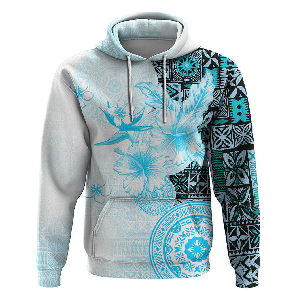 Fiji Hoodie Masi Tapa Pattern Blue LT05 Pullover Hoodie Blue - Polynesian Pride