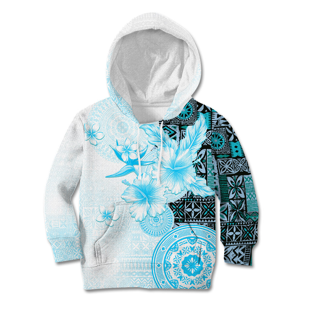 Fiji Kid Hoodie Masi Tapa Pattern Blue LT05 Blue - Polynesian Pride