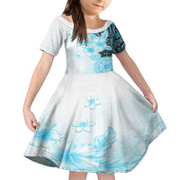 Fiji Kid Short Sleeve Dress Masi Tapa Pattern Blue LT05 KID Blue - Polynesian Pride