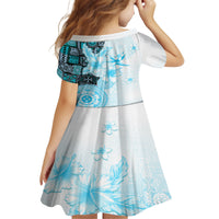 Fiji Kid Short Sleeve Dress Masi Tapa Pattern Blue LT05 - Polynesian Pride