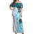 Fiji Off Shoulder Maxi Dress Masi Tapa Pattern Blue LT05 Women Blue - Polynesian Pride