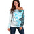 Fiji Off Shoulder Sweater Masi Tapa Pattern Blue LT05 Women Blue - Polynesian Pride