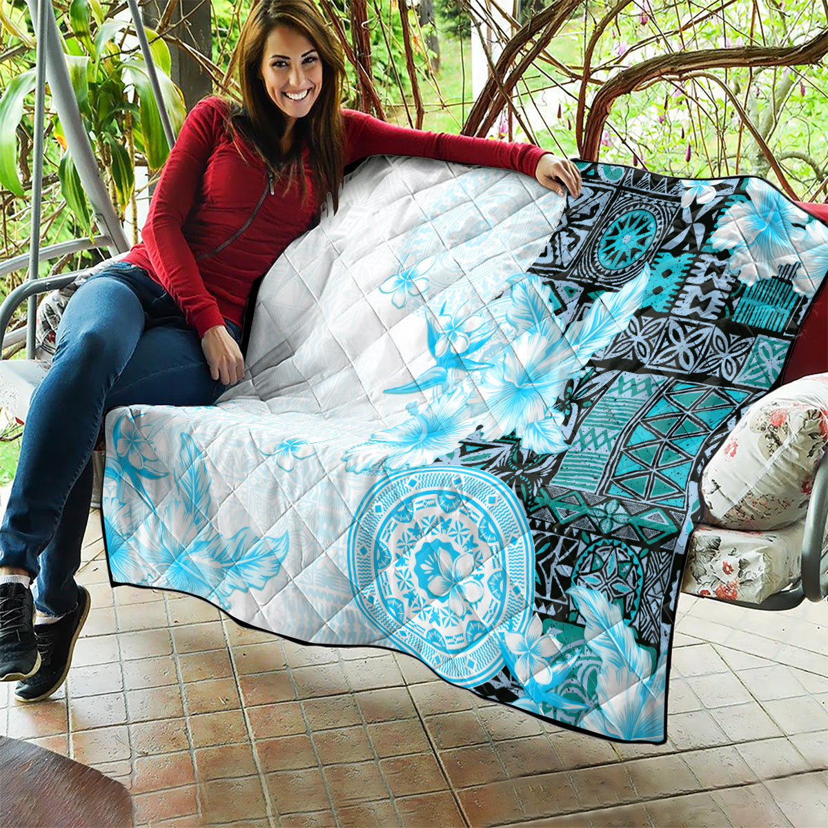 Fiji Quilt Masi Tapa Pattern Blue LT05 - Polynesian Pride