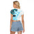 Fiji Raglan Cropped T Shirt Masi Tapa Pattern Blue LT05 - Polynesian Pride