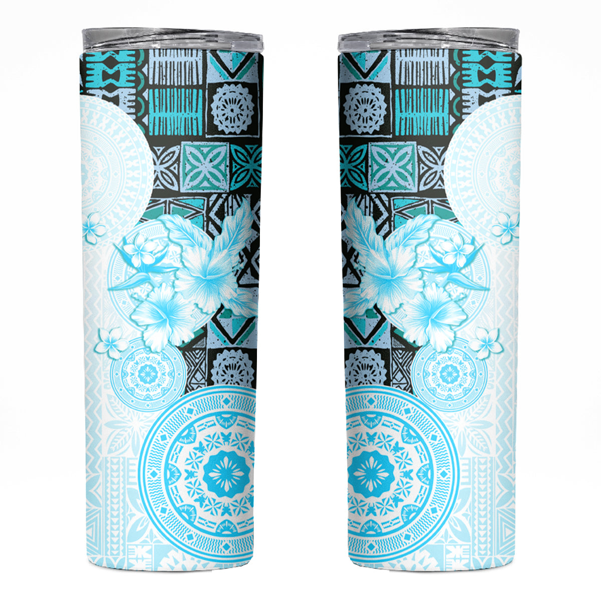 Fiji Skinny Tumbler Masi Tapa Pattern Blue